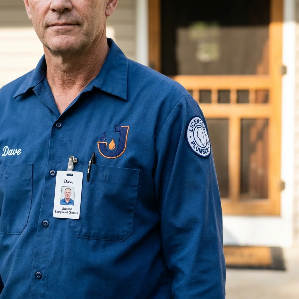 Licensed plumber showing ID badge in Happy Valley, OR