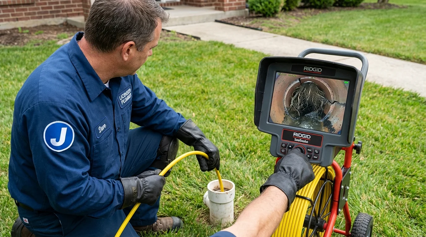 Sewer camera inspection being performed by Johns Plumbing LLC in Happy Valley