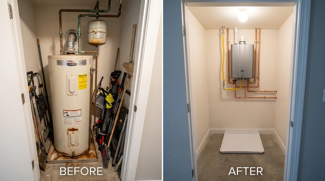 Tank water heater versus wall-mounted tankless unit comparison for Happy Valley, OR homeowners